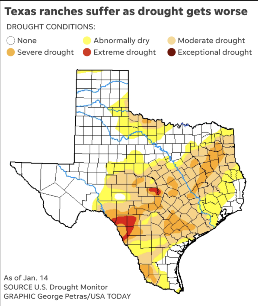 map of Texas drought areas for January 2020 Archives t2 Ranches